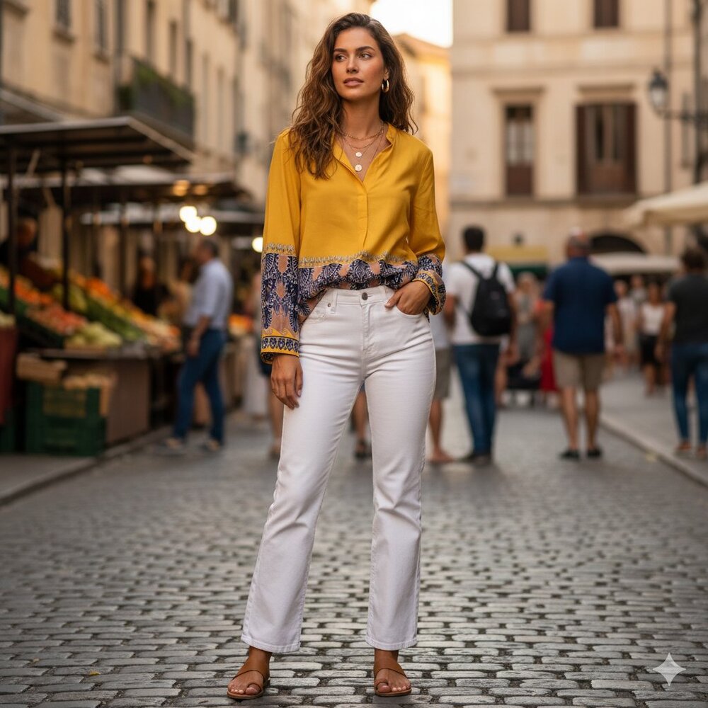 NWT Flint and Moss Yellow Boho Border Print Blouse Size S